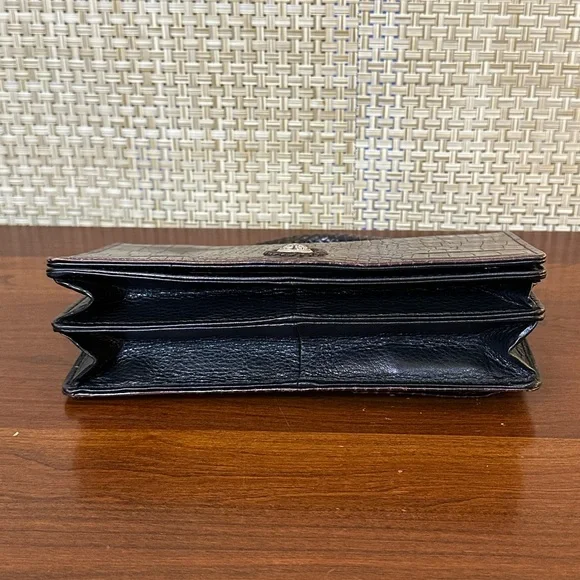 🌟7xHP🌟VTG 90s Brighton Croco Embossed Brown & Black Leather Organizer Wallet Bag - Picture 15 of 15